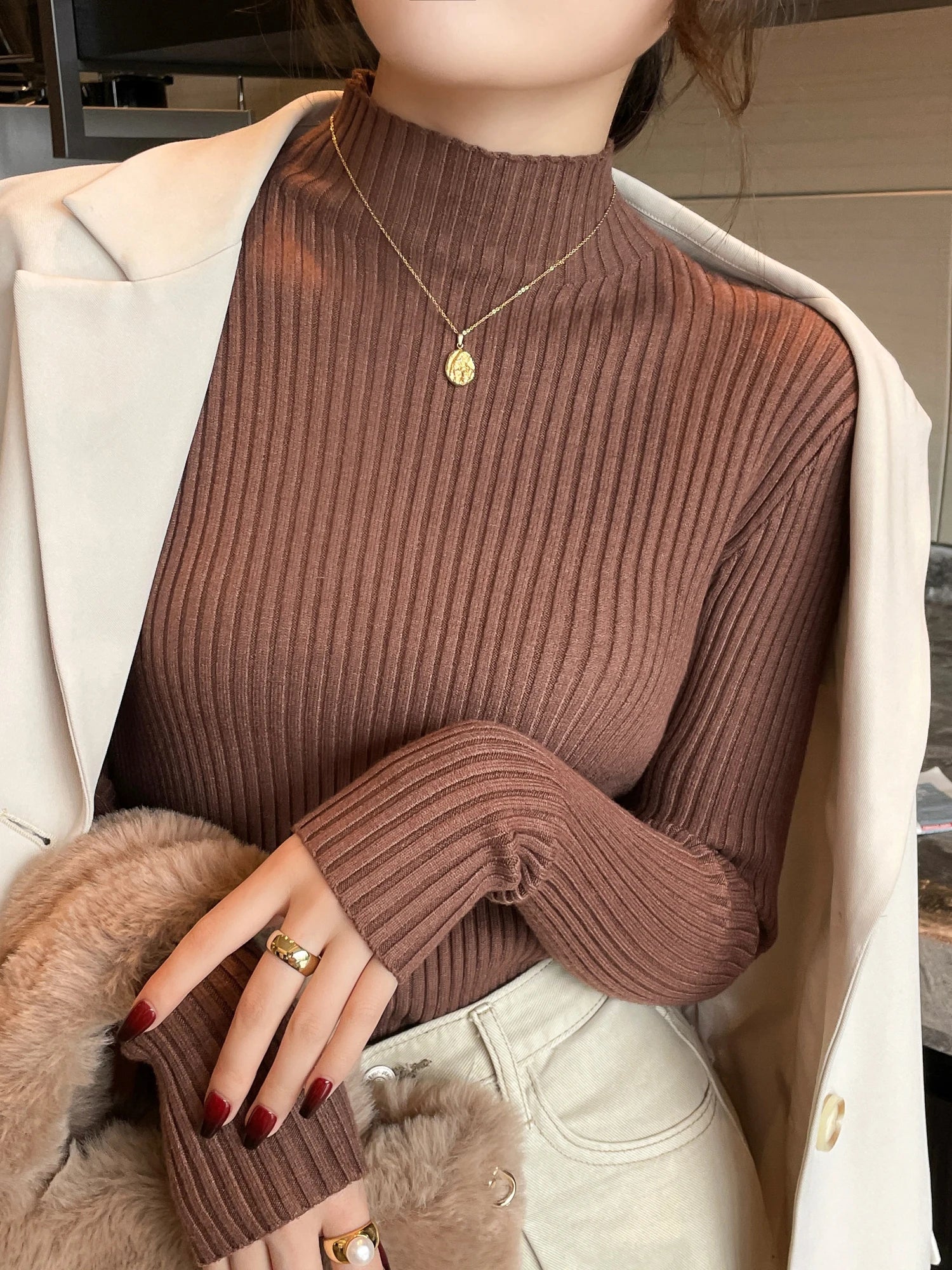 Solid Color Slim Tops Chic Autumn Winter 2026 Pullovers Women Long Sleeve Casual Turtleneck Warm Basic Sweater Knit Jumpers