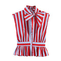 Women's Shirt 2026 New Spring Summer Bowknot Sleeveless Striped Shirt for Women Casual Chic Personality Female Shirt