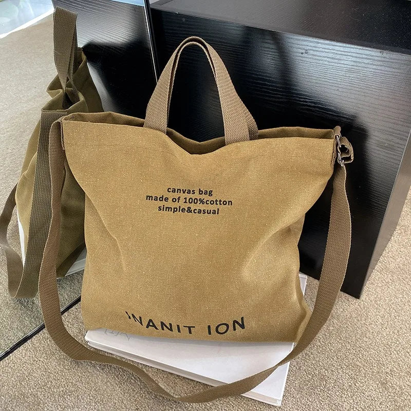 Japanese Canvas Men's and Women's Messenger Bags, Washed Canvas Thickened Handbags, Large-capacity Trendy Urban Literature and A