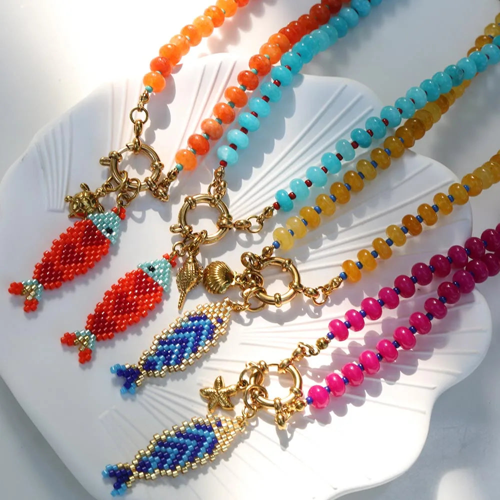 2026 Hot Good quality Ocean Accessories hand knitting fish pendant Stainless Steel Color Preserved Necklace for party and travel