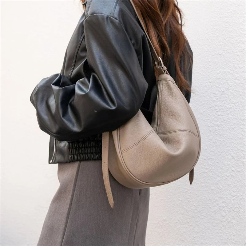 BURMINSA Slouchy Genuine Leather Hobo Bags For Women Luxury Cowhide Soft Crescent Shoulder Bag Crossbody Work Purses Handbags