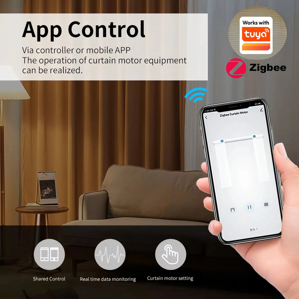 Work With Tuya Wifi/Zigbee Electric Curtain Shutter Motor with RF Remote 22.5CM Size APP Control Alexa Google Home SmartThings