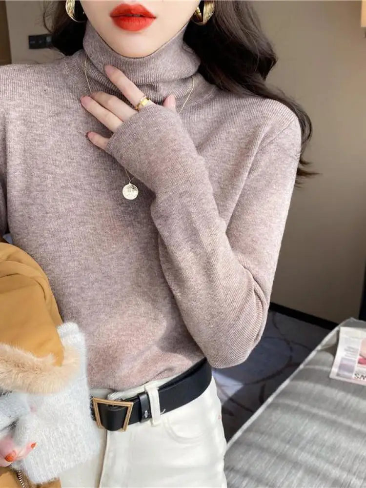 2026 Autumn Winter Basic Slim Soft Solid Color Turtleneck Sweater Pullover Women Casual Long Sleeve Chic Bottom Knitted Jumper
