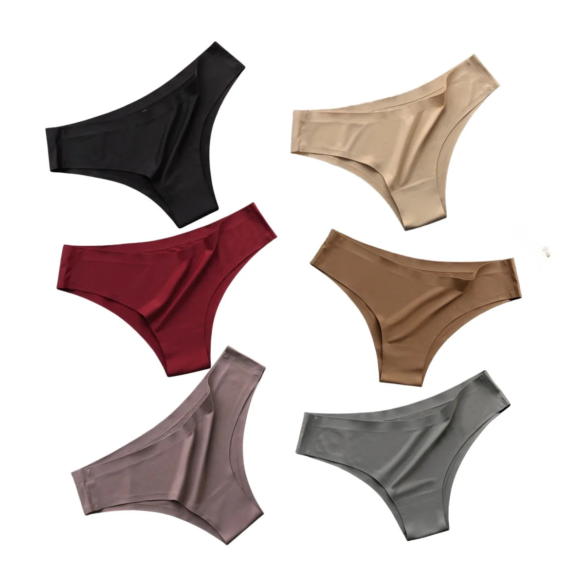 6Pcs/Set Ice Silk Panties Women Seamless Underwear Brazilian Underpants Low Waist G-string Female Solid Color Ultra-thin Briefs
