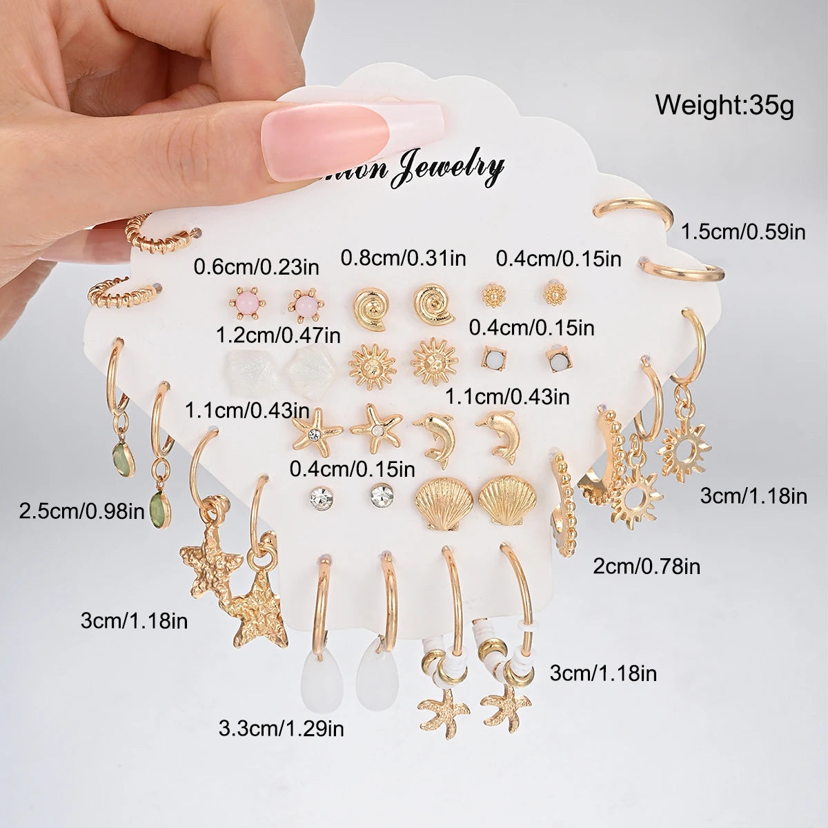 36 Pcs Starfish Shell Fish Earrings Set for Women Fashion Metal Geometric Huggie Hoop Stud Earrings Boho Summer Beach Jewelry