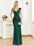 Elegant Champagne Evening Dress For Women Long 2024 Luxury Mermaid Formal Sequins Prom Wedding Party Cocktail Dresses
