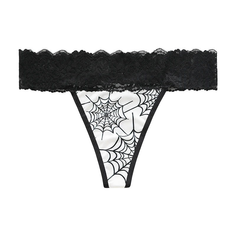 Low Waist Halloween Pattern Design Orange Ice Silk Lace Underwear Knickers Bonded No Show Women Seamless Panties