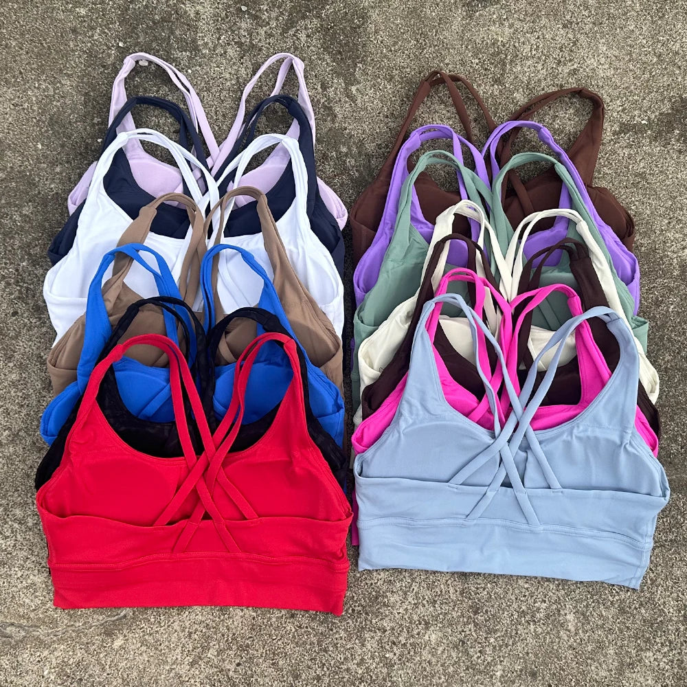 Women Sports Bra Sexy Criss Cross Straps Back High Support Impact Yoga Underwear Running Fitness Gym Padded Bralette