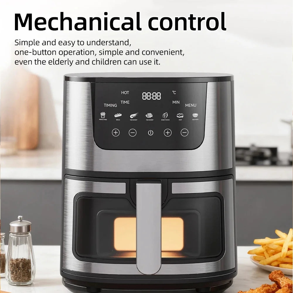 DIVEDEER 7L Home-Use Air Fryer with Viewing Window A versatile, large-capacity stainless steel air fryer designed for home use