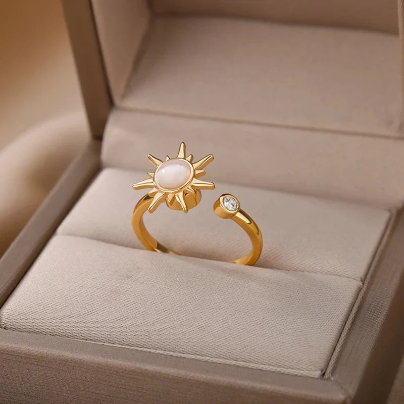 Ring For Women Stainless Steel Sun Pendant Spinner Fidget Rings Fashion Birthday Jewelry Gift Free Shipping
