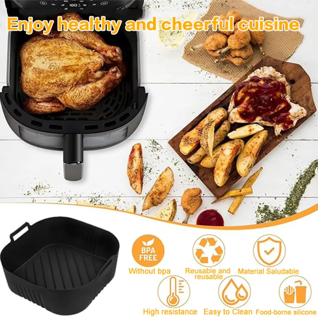 Air Fryer Accessories for COSORI 6,4L,Cecotec 5,5L 6L,Ninja 180 Square Silicone Air Fryer Mold/Grill Rack/Air Fryer Utensils