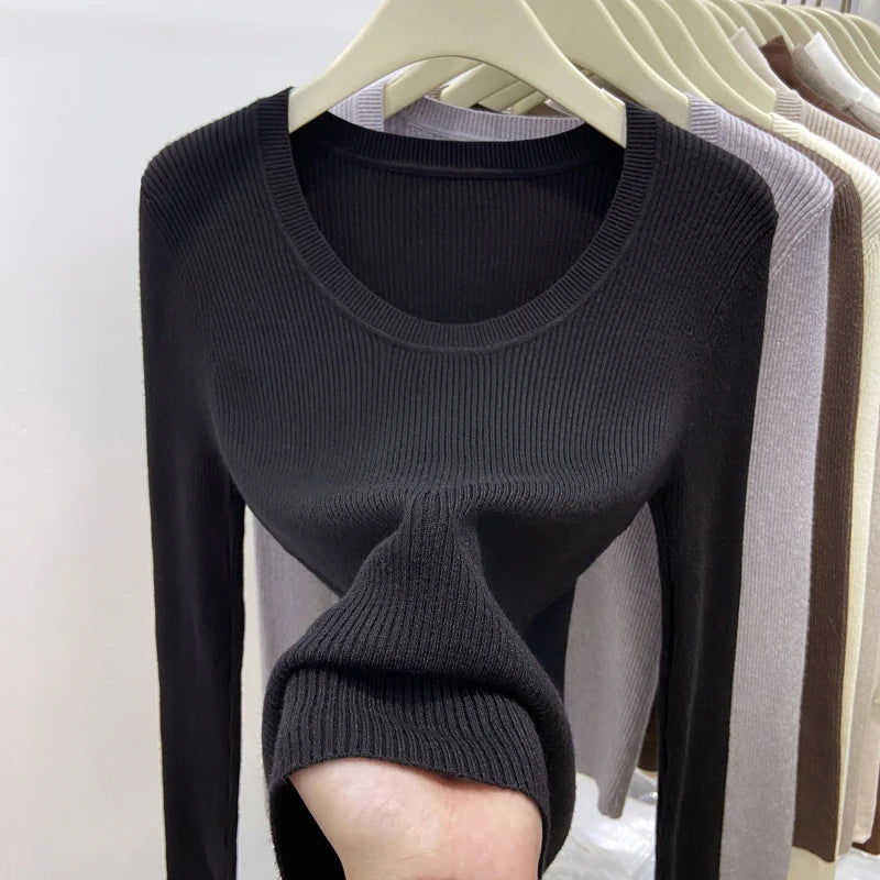 Zjaiss Solid Color O-neck Knitted Pullovers 2026 Women's Autumn Winter New Slim Fit Sweater Soft Warm Simple Base Layer Top