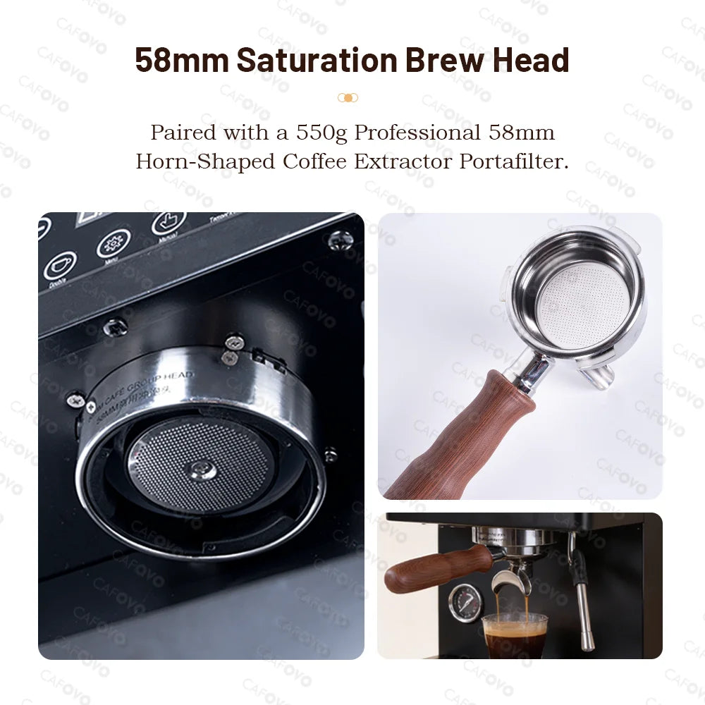 CAFOVO E147 9Bar Semi-automatic Espresso Machine PID+NTC Double ULKA Pump Double Boiler Coffee Machine with OPV for Home Cafe