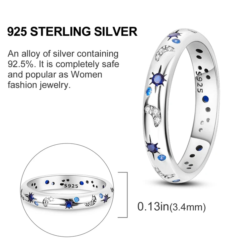 Original Design 925 Sterling Silver Blue Zircon  For Ring Fit Women Wedding Wedding Wedding Engagement Silver Gift