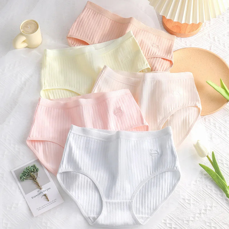 Women's Panties Cotton Underwear Girls Briefs Solid Color Lingeries Shorts For Woman High-waist Antibacterial Underpant M-XXL