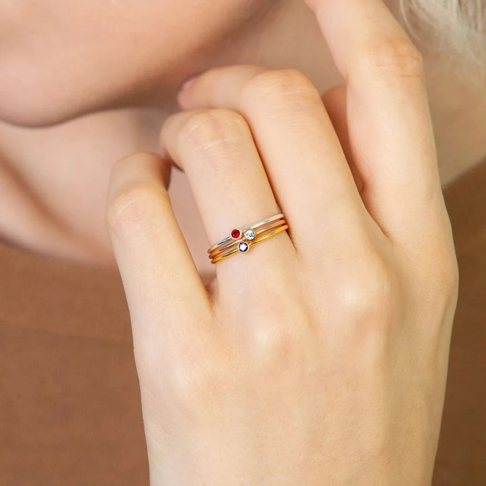EManco Stainless Steel Birthstone Ring Gold Color Simple Fashion Style for Women Festival Party Gift