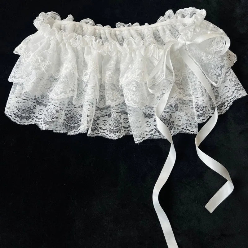 2026 Korean Ins Unique Lace Layered Gauze Skirts Lace Trim A-Line Short Cloth Mini Waist Skirts Harajuku Girl's White Skirts Y2K
