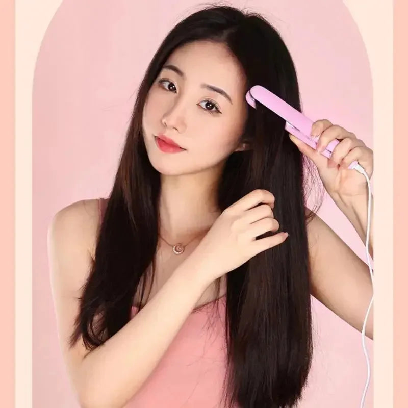 2-in-1 Mini Hair Straightener Curler,Fast Heating with CN Flat Plug for Bangs