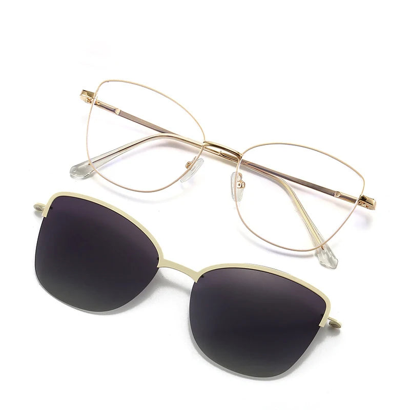 JMISUS Cat Eye Prescription Glasses Woman High-Quality Metal Clip on Polarized Sunglasses Blue Light Filter Optical Eyewear