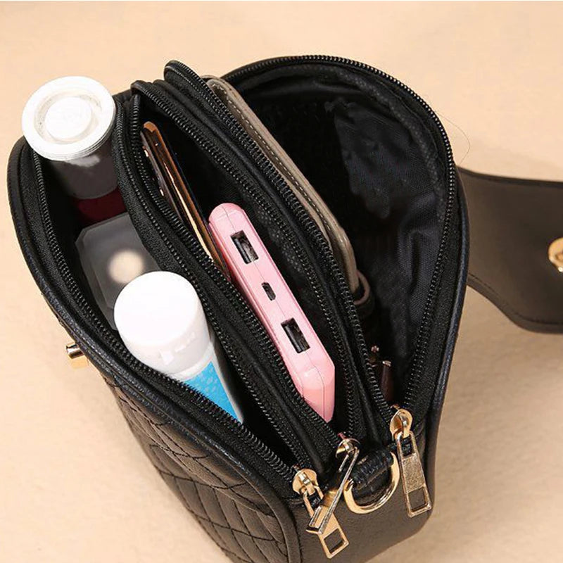 Gentle Compact Quilted Oval Crossbody Bag, Lightweight PU Shoulder Bag with Multi-layer Zipper Storage Space