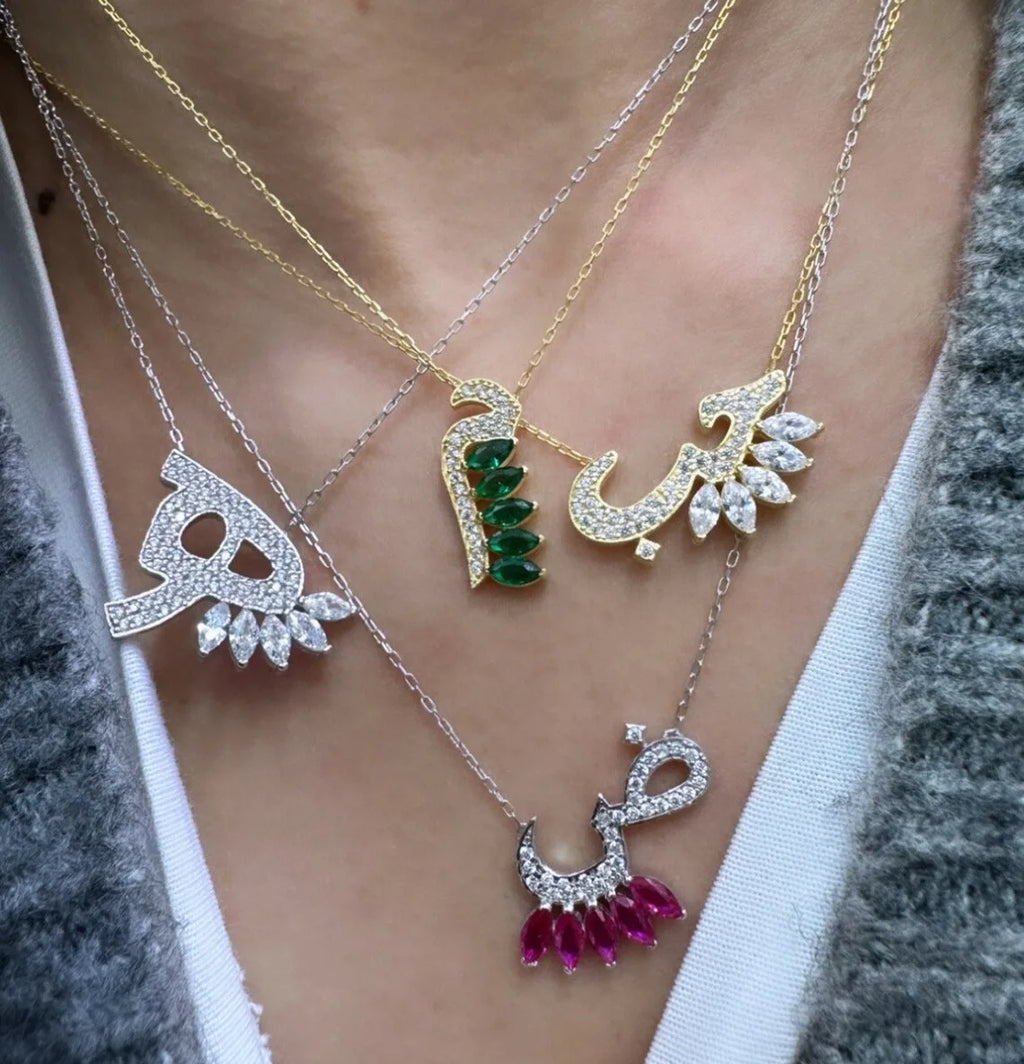 2024 New Wholesale High Quality Fashion Women Jewelry Gold Plated Colorful Arabic Letter Pendant Necklace