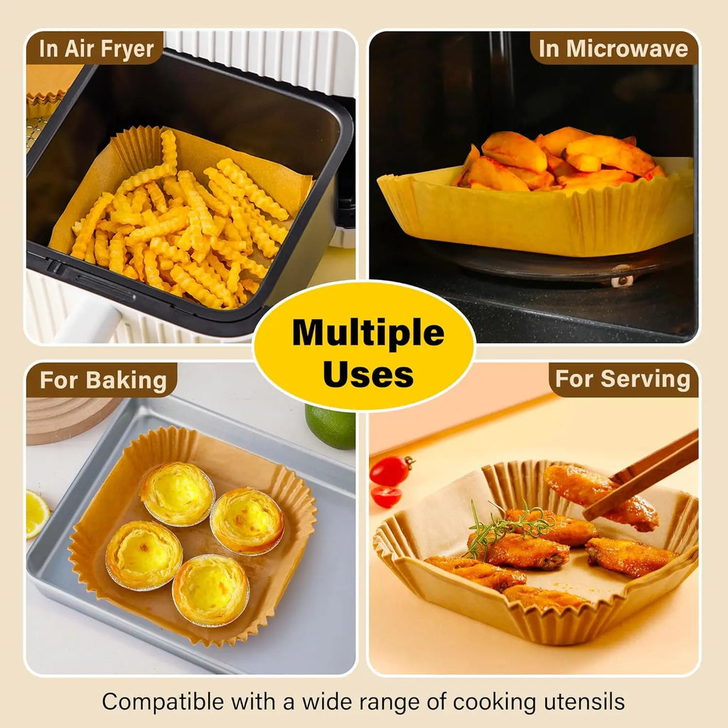 Air Fryer Paper Liners 23-27cm Square Air Fryer Sheets for 7 to 12 Liters Air Fryers, Compatible with COSORI/Ninja