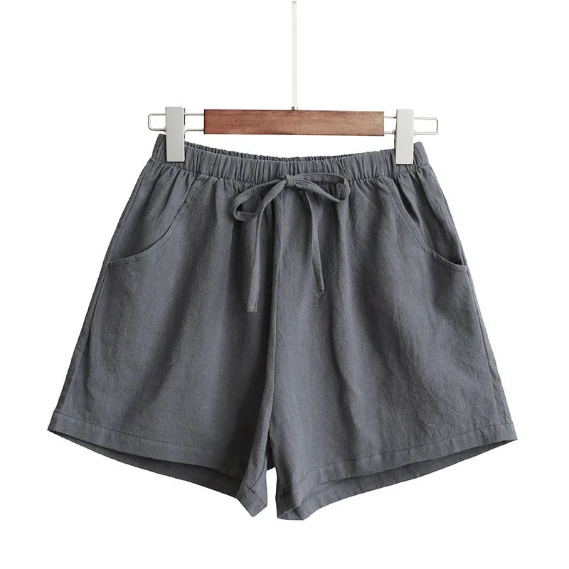 Women Cotton Linen Shorts 2026 New Summer High Waist Casual Sports Shorts Female Solid Color Pocket Loose Beach Hot Short Pants