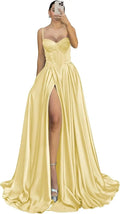 Satin Prom Dresses 2026 Spaghetti Straps Sweetheart Evening Gown for Women Formal Long Ball Gown Party Dress Elegant