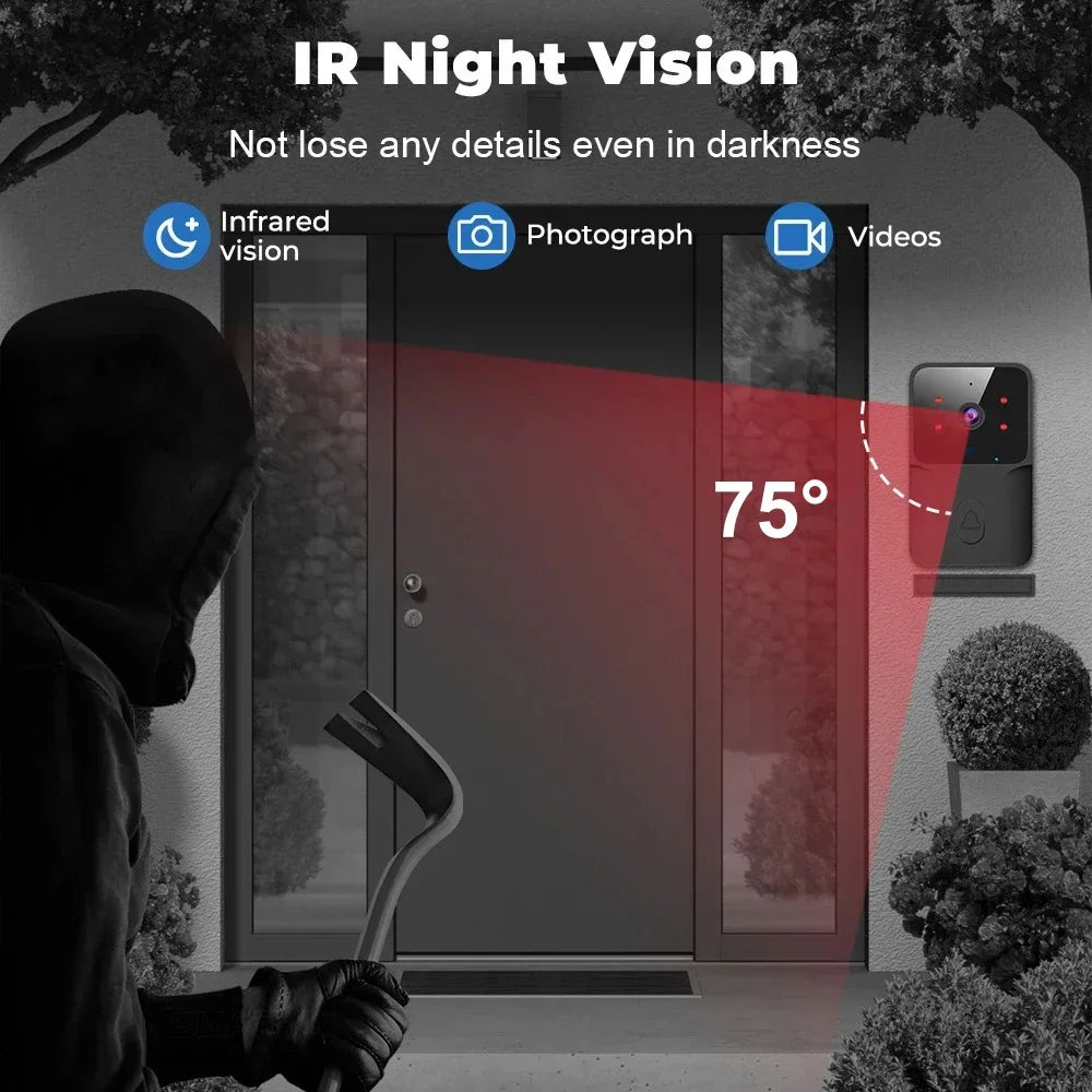 Tuya WiFi Video Doorbell Smart Home Door Bell Wireless Rechargeable Battery Outdoor HD Camera Two-Way Audio Visual Doorbell
