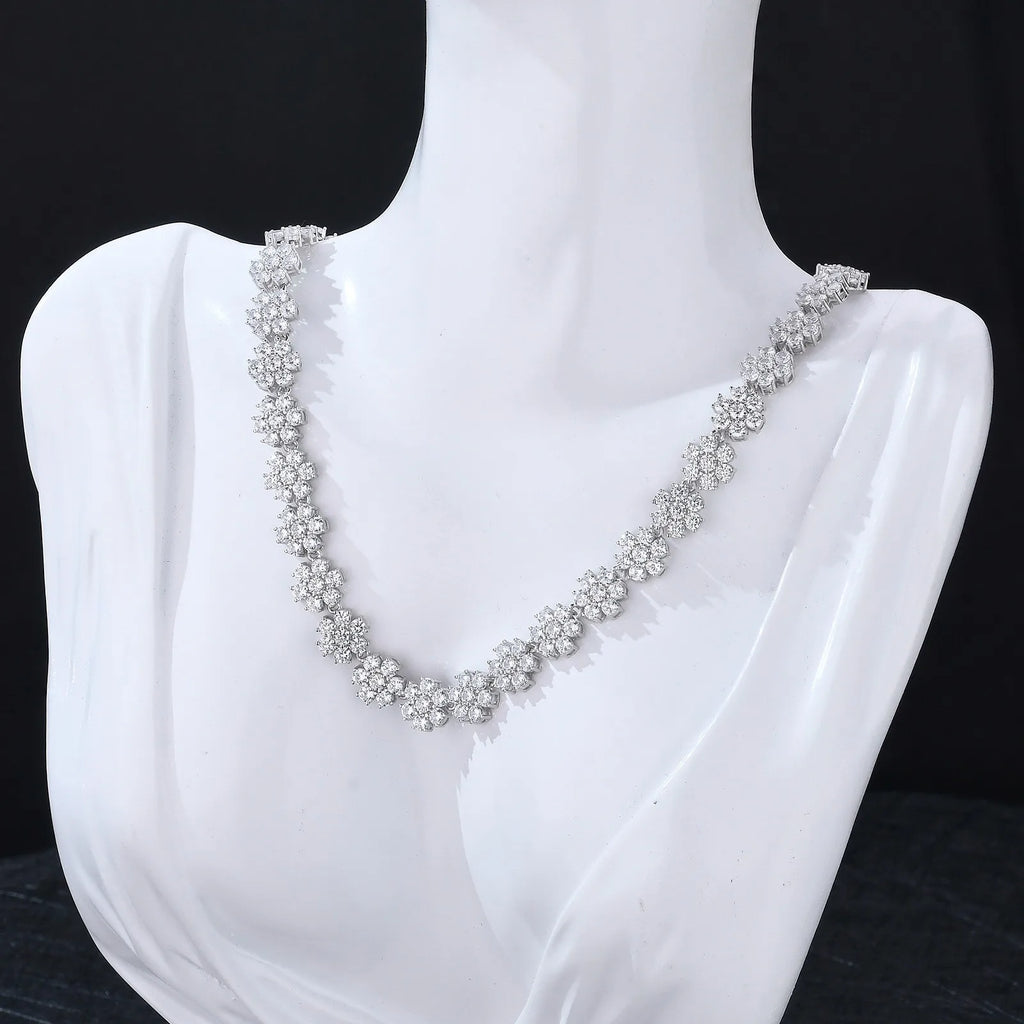 Luxury Wedding 3mm Flower Full Moissanite Pendant Necklace For Women 925 Sterling Silver New Diamond Chain Fine Jewelry Gifts