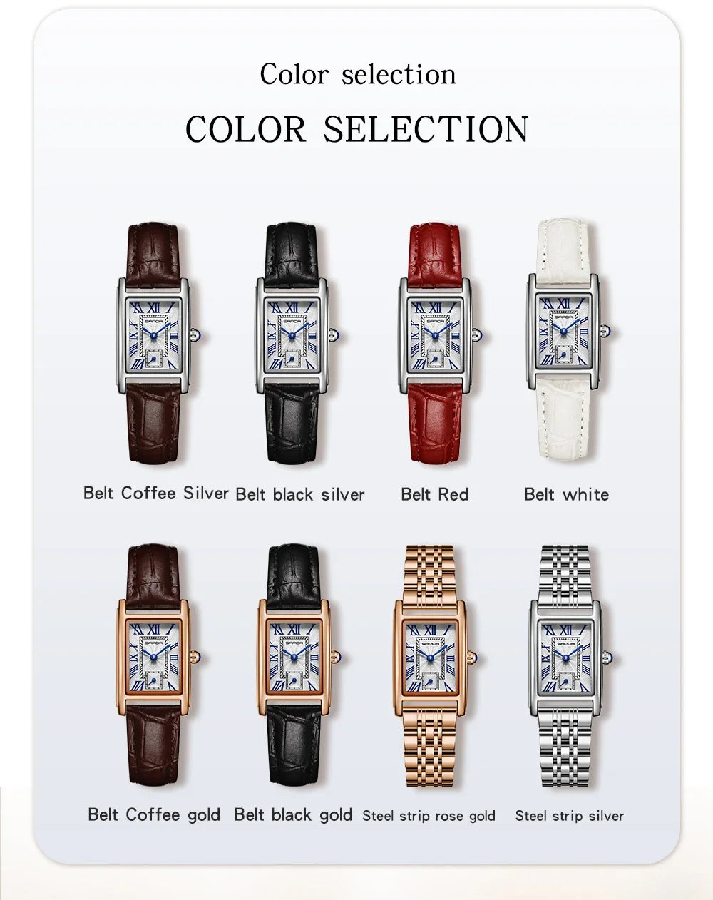 Sanda 1116 Women's Quartz Watch Red White Fashion Elegant Rectangle Waterproof Pointer Leather Business Ladies Wristwatches