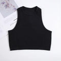 CHRLEISURE Sport Bra Women Rib-Knit Yoga Vest Round Neck Athletic Crop Top Seamless Elastic  Push Up Underwear without Pad