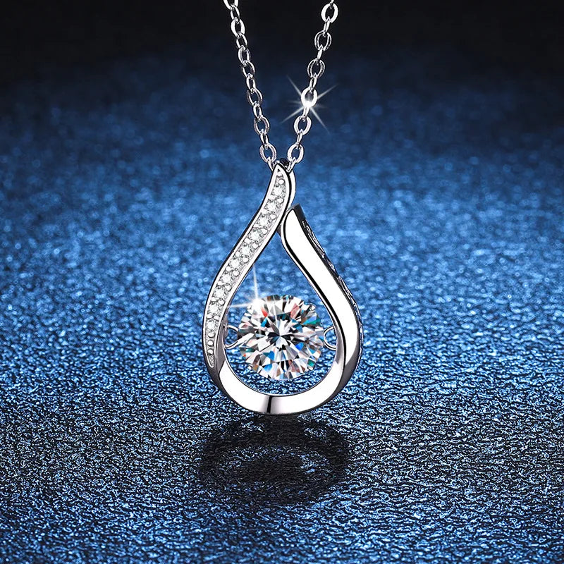 GRA Certified 1CT  Moissanite Necklace 925 Silver Clavicle Chain Women's Sparkling Luxury Pendant Valentine's Day Gift