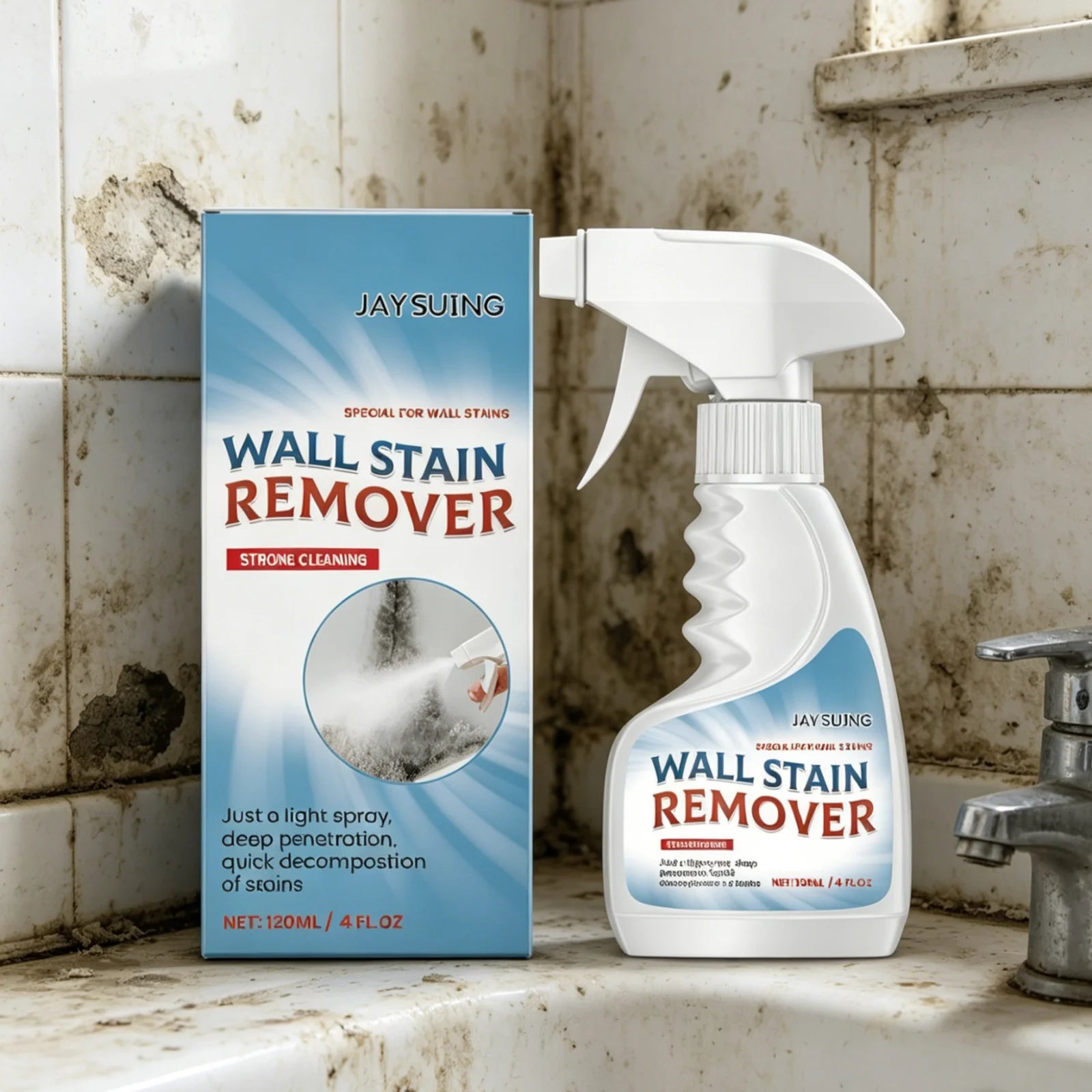 JAYSUING Wall Stain Remover Deep Decontamination Powerful Cleaning Long Lasting Anti Mildew Gentle Mildew Remover Spray 120ml