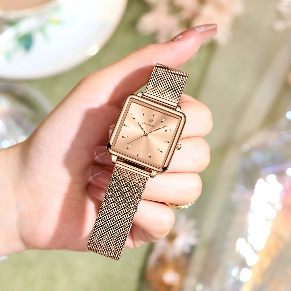 POEDAGAR Square Fashion Ladies Watch Waterproof Stainless Steel Mesh Watch For Woman Quartz Elegant Casual Women's Watches Reloj