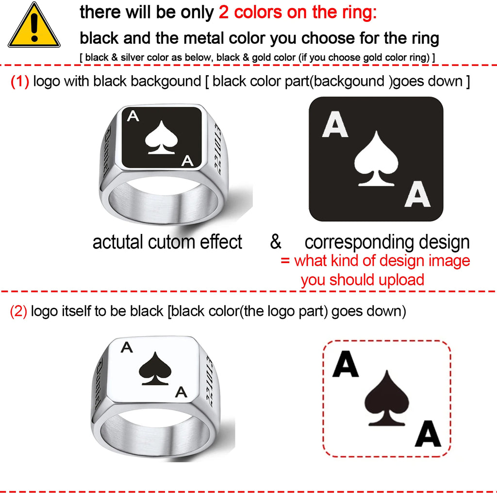 U7 Custom Stainless Steel Round Square Rings for Man Relief Deep Engrave Black White Vector Design Logo Brand Rings Jewelry Gift