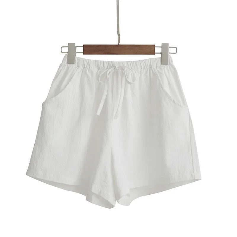 Women Cotton Linen Shorts 2026 New Summer High Waist Casual Sports Shorts Female Solid Color Pocket Loose Beach Hot Short Pants
