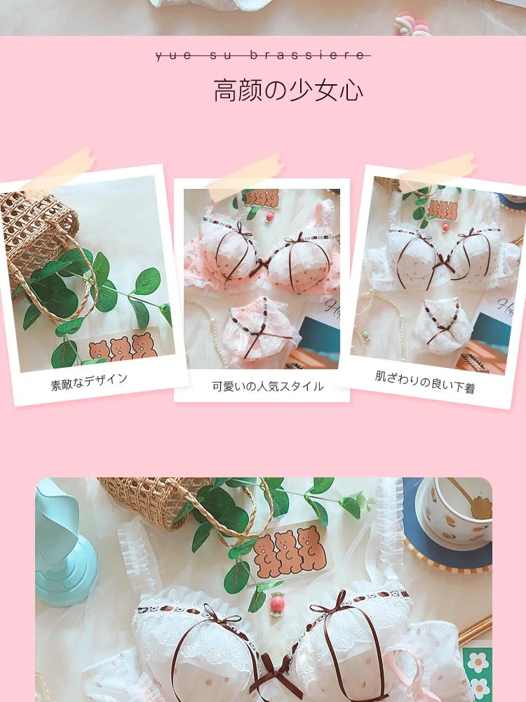 Japanese Style Cute Lace Bra Set with Underwire Light Push Up Support Sweet Sensual Look Teen Girls Autumn Winter Collection CA