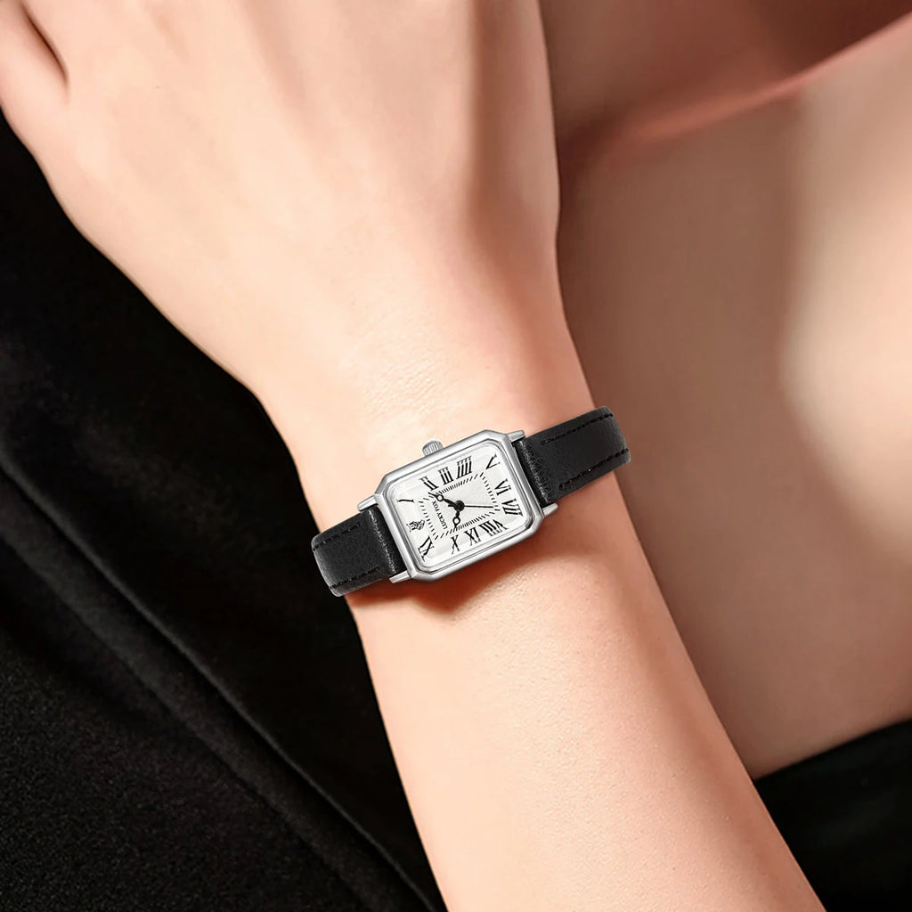 Fashion Rectangle Quartz Wrist Watch for Women Luxury Brand Roman Dial Leather Strap  Ladies Watches Clock