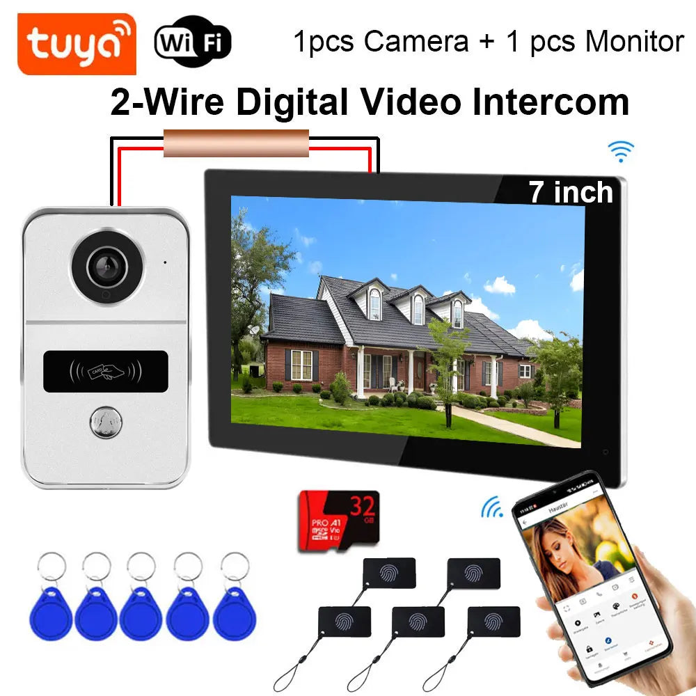 New Tuya Smart Doorbell HD Camera Home Video Intercom Wifi 2 Wires 7/10 Inch Wireless Video Doorphone System 5-in-1 NFC Unlock