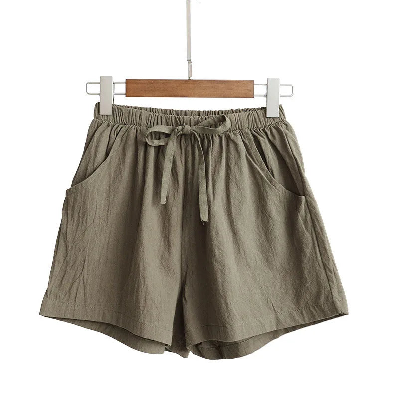 Women Cotton Linen Shorts 2026 New Summer High Waist Casual Sports Shorts Female Solid Color Pocket Loose Beach Hot Short Pants