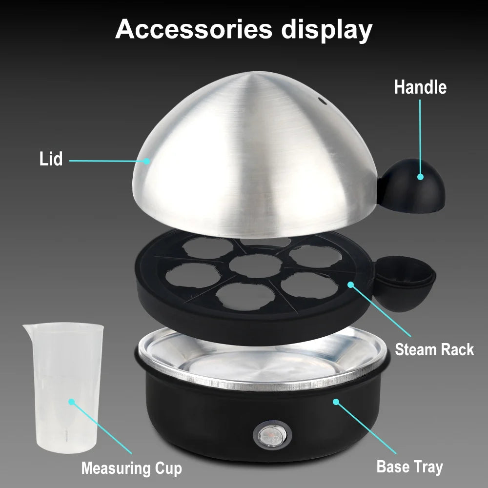 360W Electric Egg Boiler 7 Eggs Steamer Multifunctional Cooker with Auto Shut Off for Omelet Soft Medium and Hard Boiled Eggs EU 66
