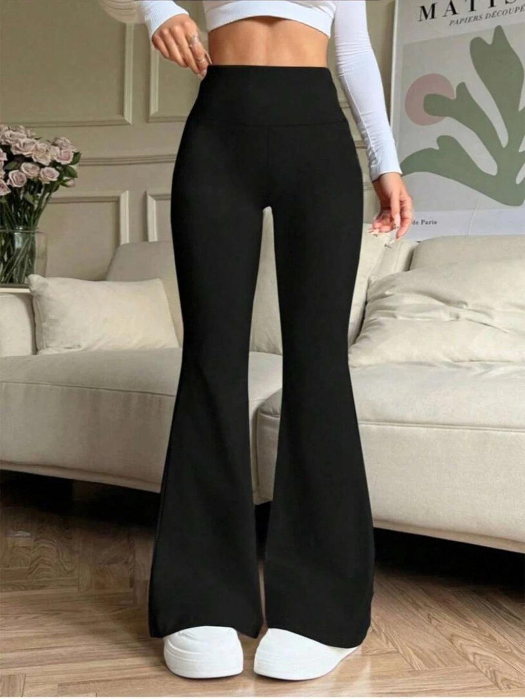 Women's Black High Waisted Flared Pants Stretchy Slimming Trousers Casual Daily Trendy 2026 Spring Fashion Women's Bottoms Loose
