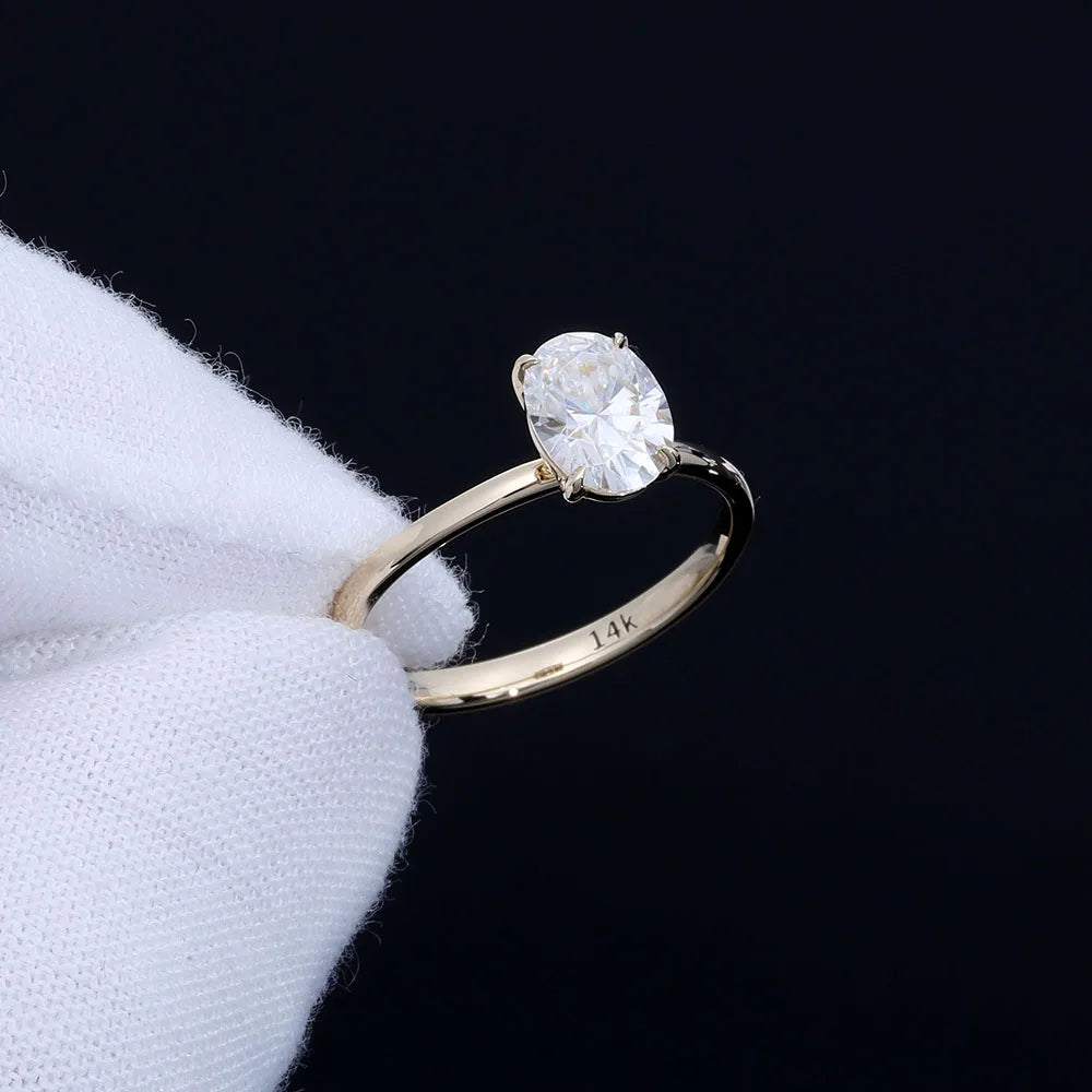ESKEEM Custom Lab VVS Diamond 14K Real Gold Ring Jewelry Big Oval Moissanite Ring For Women Wedding Engagement