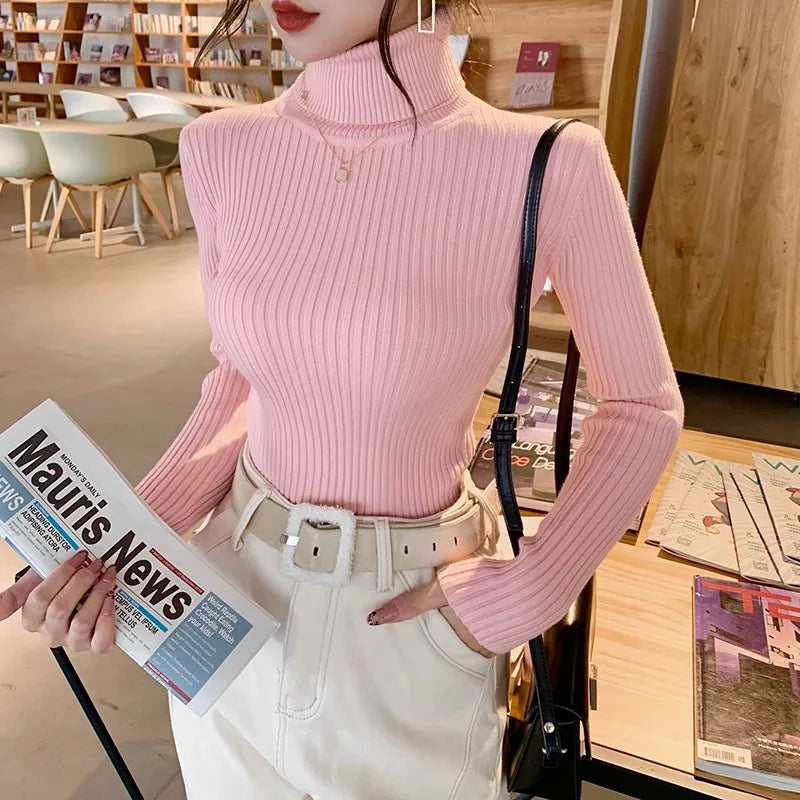2026 Casual Slim Knitted Pullover Autumn Winter Thick Turtleneck Sweater Base Sweater Korean Style Simple Base Layer Warm Tops