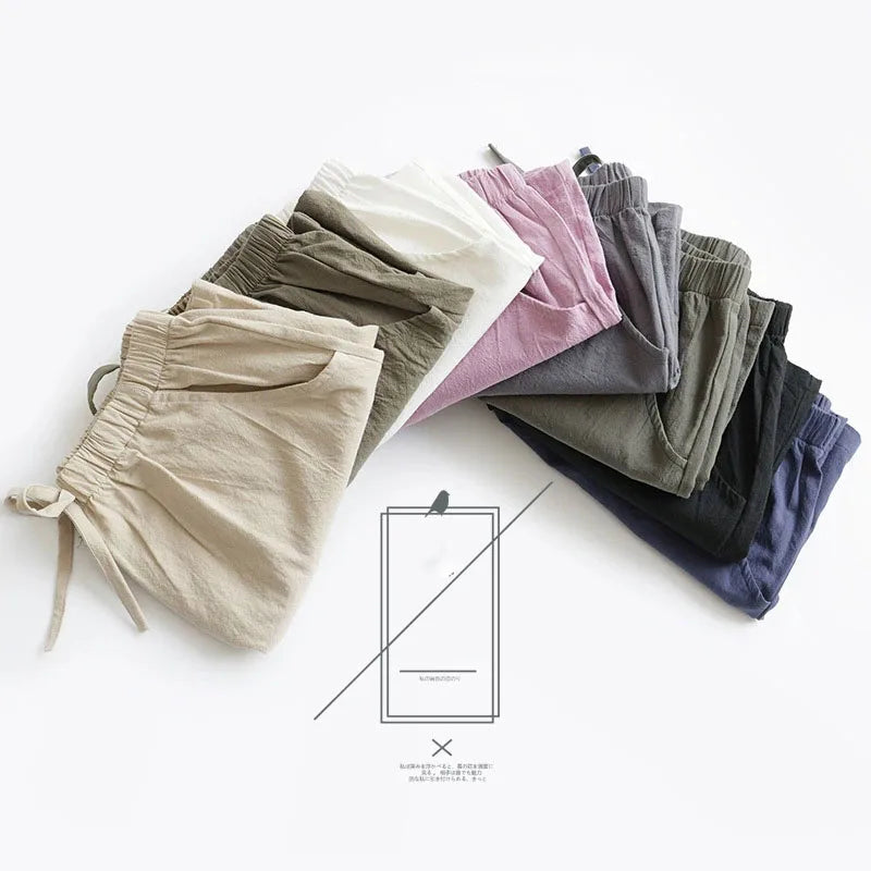 Women Cotton Linen Shorts 2026 New Summer High Waist Casual Sports Shorts Female Solid Color Pocket Loose Beach Hot Short Pants