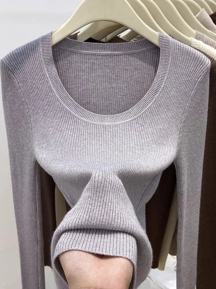 Zjaiss Solid Color O-neck Knitted Pullovers 2026 Women's Autumn Winter New Slim Fit Sweater Soft Warm Simple Base Layer Top