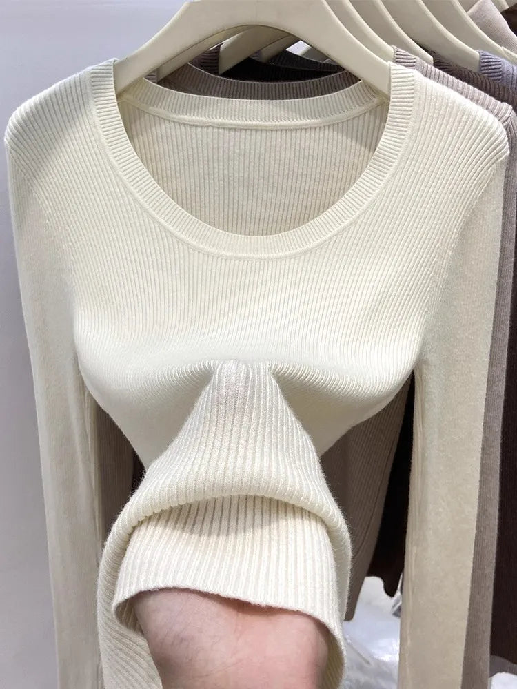 Zjaiss Solid Color O-neck Knitted Pullovers 2026 Women's Autumn Winter New Slim Fit Sweater Soft Warm Simple Base Layer Top