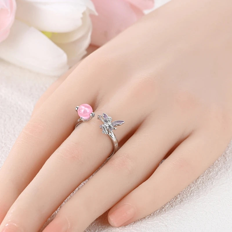 Original 925 Sterling Silver Luminous Firefly Elf Open Rings for Women Girls Jewelry Birthday Anniversary Gifts
