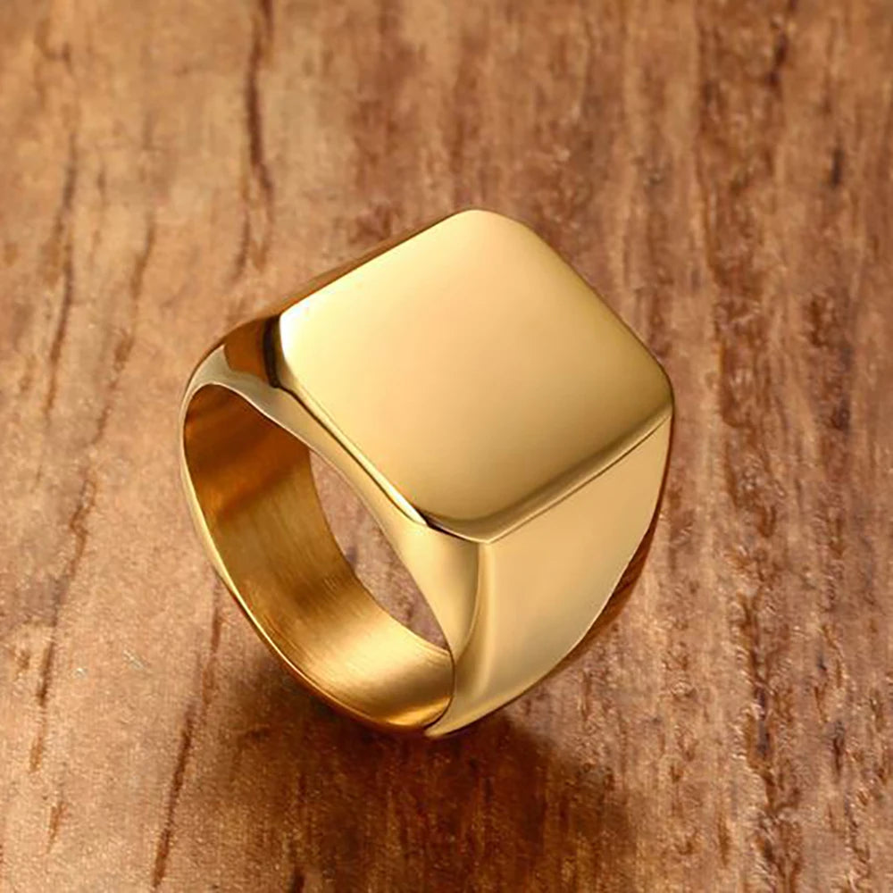 Free Engrave New Silver/Gold/Black/Blue Square Big Width Signet Rings For Men Ring Titanium Steel Jewelry
